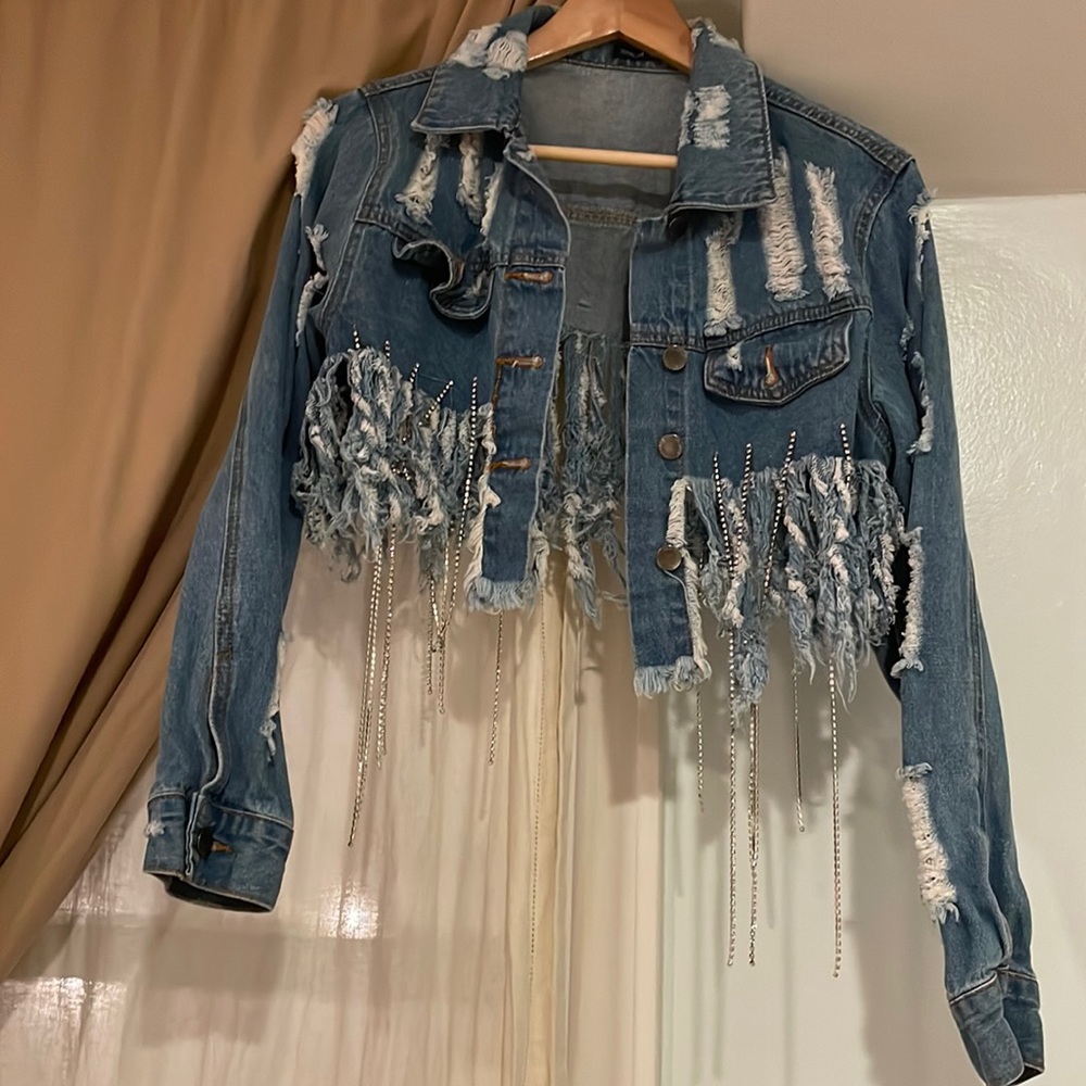 Jean jacket with sparkly tassels